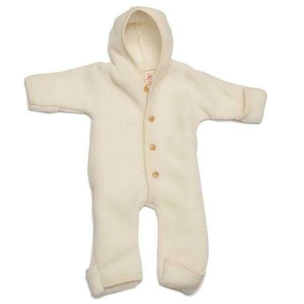 Cream wool fleece romper for a baby