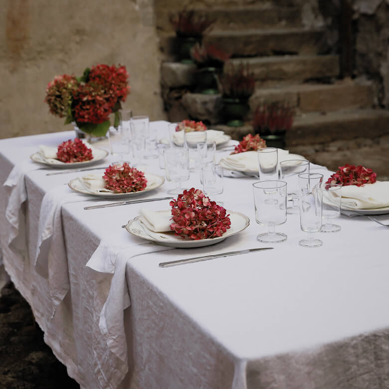 white linen tablecloth
