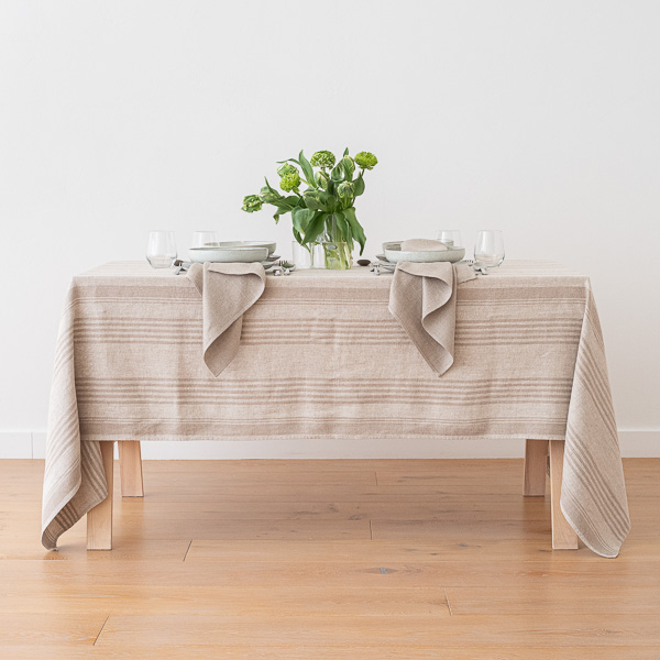 Natural striped linen tablecloth