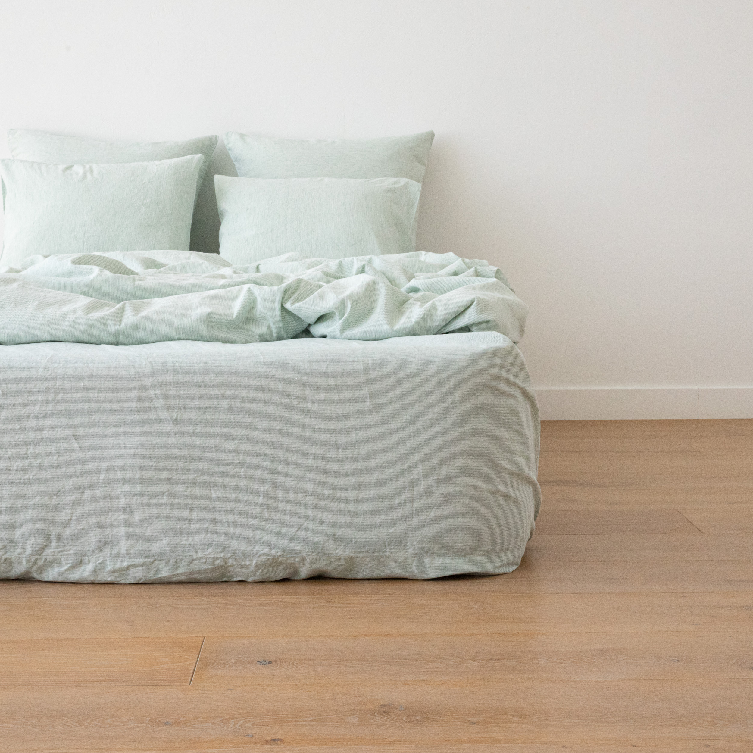 washed pinstripe linen fitted sheet