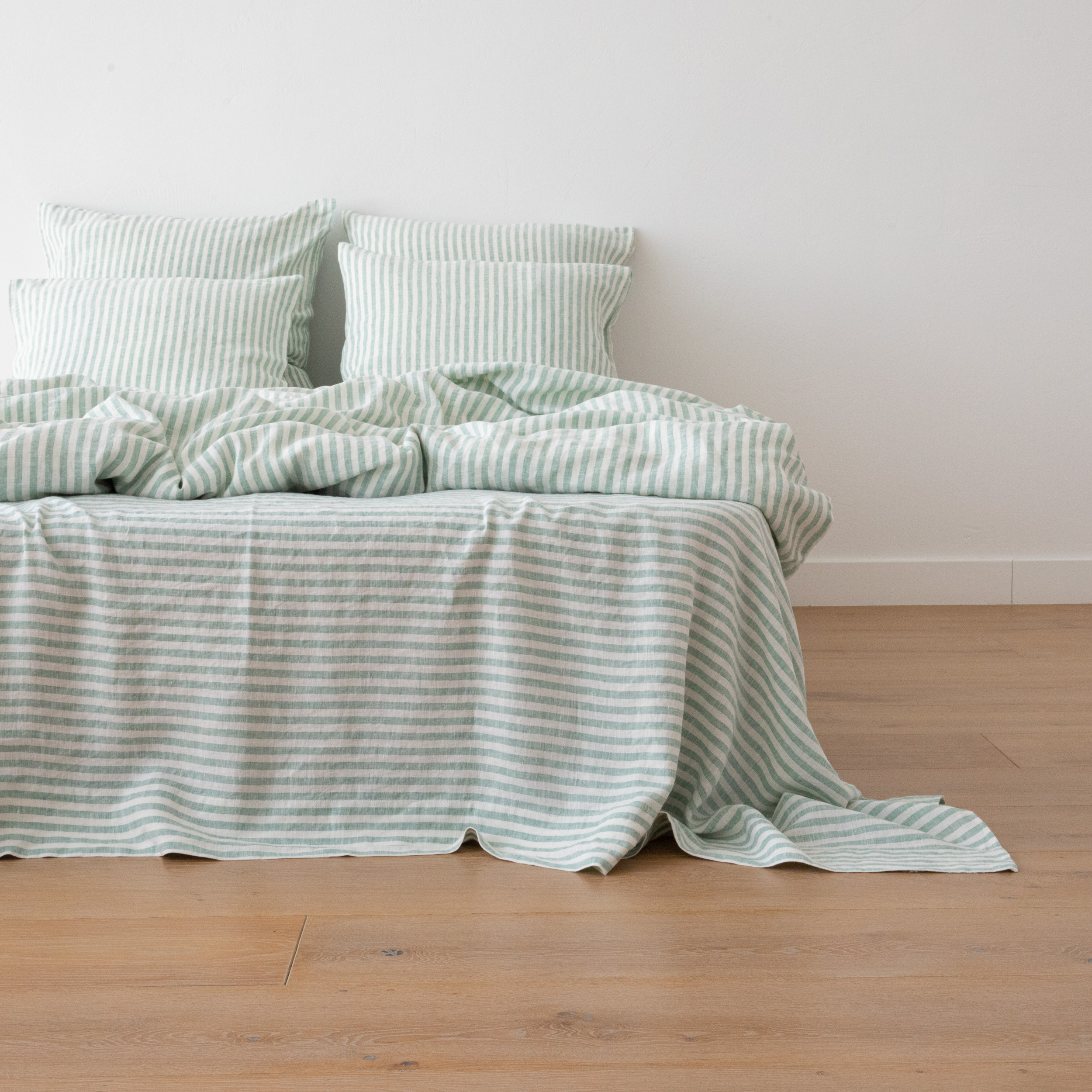 ticking stripe falt sheet green