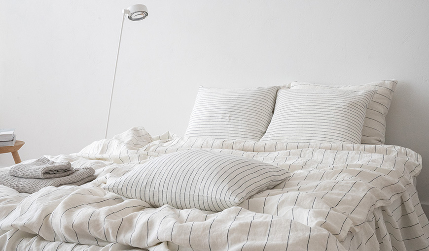 Striped and patterned linen bedding