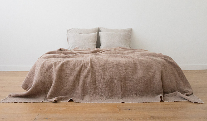 Mixed linen bedding textures and patterns