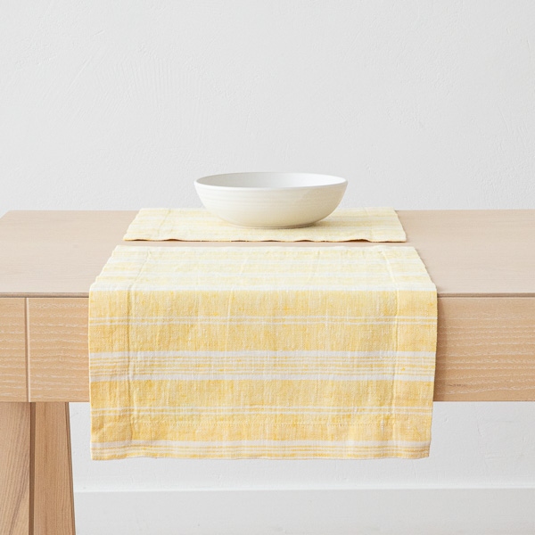 Linen Placemat Multistripe Yellow White