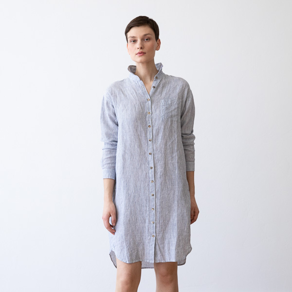 Navy Stripe Linen Shirt Dress Paula
