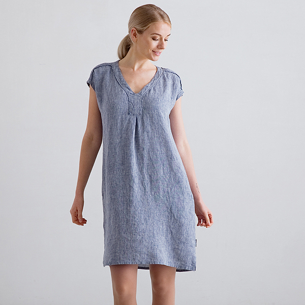 Navy Melange Linen Dress Emily