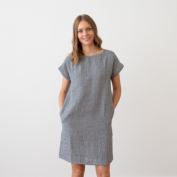 Navy and white gingham linen dress from LinenMe
