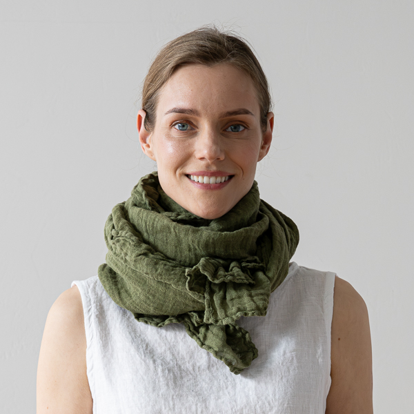 Linen Summer Scarf Olive Green Garza - LinenMe