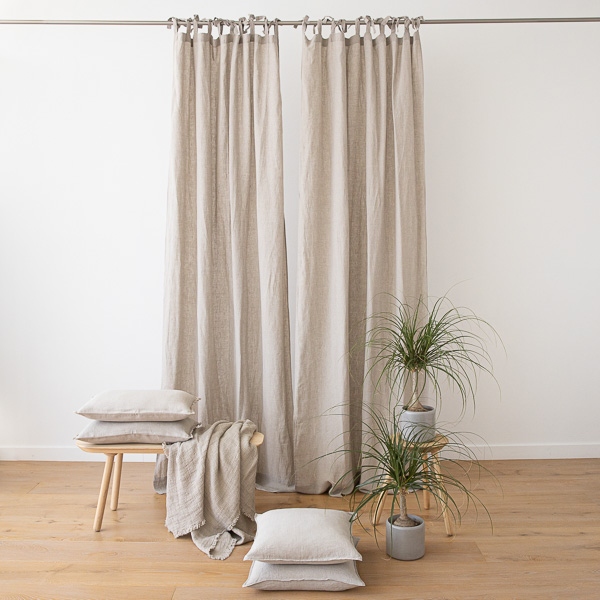 Natural Stone Washed Linen Curtain Panel With Ties Linenme