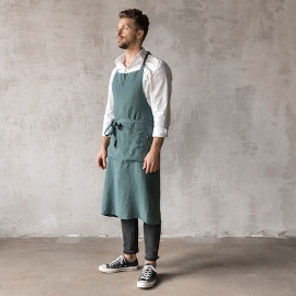 Washed Linen Men's Bib Apron Indigo - Linen aprons - LinenMe